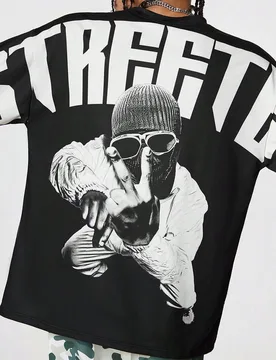 Camiseta de punto de manga corta con cuello redondo y estampado digital, corte holgado, estilo urbano de verano XXL - Shein - FashionsVida