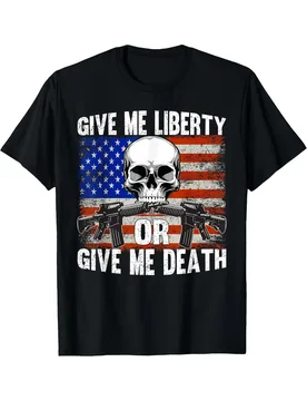 AR-15 Rifle Skull & American Flag-Give Me Liberty or Give Me Death Vintage Design-100% cotton O-neck printed men's T-shirt - Aliexpress - FashionsVida