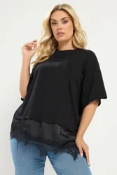 Women's Lace Trim T-Shirt in Black Size: 16 - Black - Size: 16