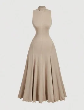 Vestido sin mangas de cuello alto color albaricoque talla grande, vestido de noche elegante de cuello alto tono nude para mujer, beige para invitada d - Shein - FashionsVida