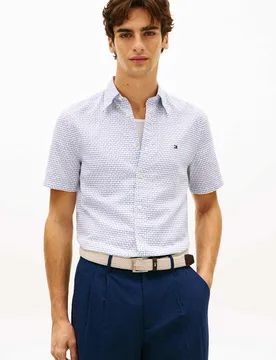 Regular Fit Linen Blend Geometric Shirt White Mix male - Tommy hilfiger - FashionsVida