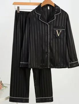 Piezas Conjunto de pijama, top de manga larga con cuello y pantalones largos para estar en casa - Shein - FashionsVida