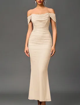 Vestido maxi elegante de fiesta de verano con hombros descubiertos, volantes y dobladillo de sirena ajustado L - Shein - FashionsVida