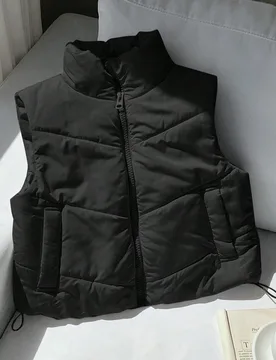 Chaleco corto casual acolchado con cremallera delantera de unicolor para mujer, para invierno L - Shein - FashionsVida