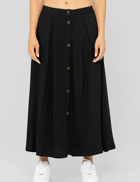 Women's Button Through Viscose Maxi Skirt in Black Size: 8 - Black - Size: 8 - Enorsia - FashionsVida