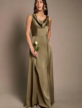 Women's Honoured Sleeveless Cowl Neck Satin Maxi Bridesmaid Dress in Olive Size: 10 - Olive - Size: 10 - Coast - FashionsVida