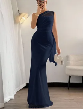 Vestido maxi ajustado de estilo elegante y romántico, con cuello asimétrico, adecuado para fiestas, vacaciones en la playa, vuelta al colegio, citas - Shein - FashionsVida