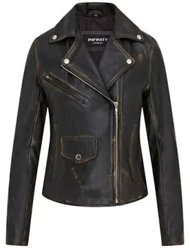 Women's Vintage Classic Brando Biker Leather Jacket - Broome in True Black Size: 16 - True Black - Size: 16 - Infinity Leather - FashionsVida
