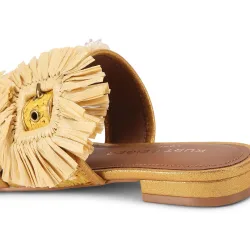 Sandalias plana de mujer Buckle con adornos florales