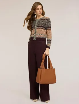 Chaqueta de mujer de punto corta calada a rayas modelo corto con ajuste regular cierre frontal con botones a la vista - Motivi - FashionsVida
