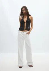 Neckholder-Top mit Glitzerstickerei Schwarz XL