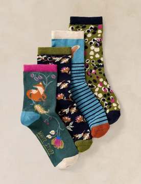 Pack Cotton Rich Garden Animal Socks Green Mix female - White stuff - FashionsVida
