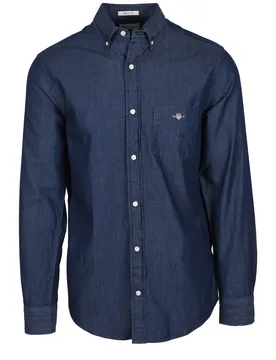 Mens Long Sleeved Shirt Dark Indigo - Blue Cotton - Size Large - Gant - FashionsVida