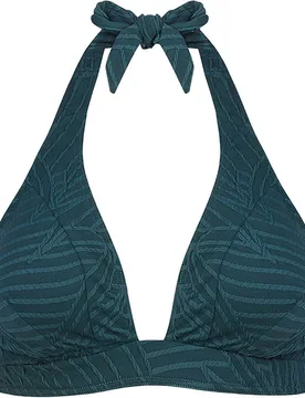 Top de bikini halter atado al cuello y tejido con textura de color gris - Dolores Cortés - FashionsVida