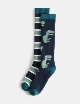 Pack Dinosaur Welly Socks (6 Small-3½ Large) Khaki Mix Female - M&S - FashionsVida