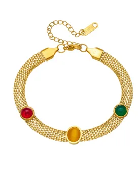 Vintage Multicolor Zirconia Oval Charm Bracelet Female Gold Color Stainless Steel Weave Chain Link Bracelet for Woman Jewelry - Aliexpress - FashionsVida