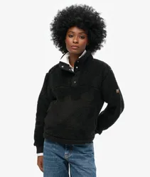 Superdry Damen Superweicher Teddy-fleece mit Druckknopfkragen Schwarz - Größe: 42