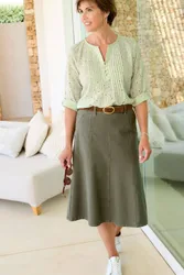 Women's Jersey Denim Pull-On Midi Skirt in Khaki Size: 20 - Khaki - Size: 20