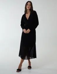 Wrap Front Pleated Midi Dress - S/M / BLACK - female