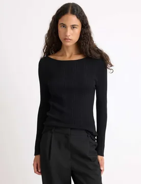 Ribbed Slash Neck Top Black female - Albaray - FashionsVida