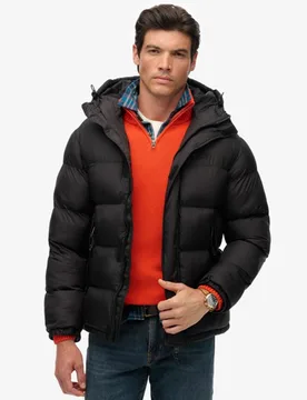 Superdry Herren Gesticktes Logo Kapuze Pufferjacke, Schwarz, Größe: L - 119.99 - FashionsVida