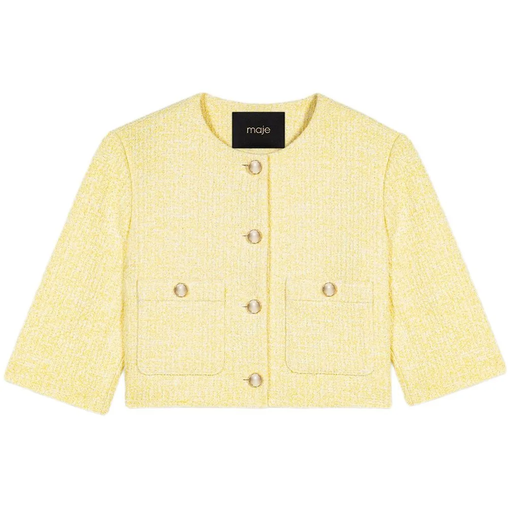 Chaqueta de mujer de tweed texturizado y manga corta - Maje - FashionsVida