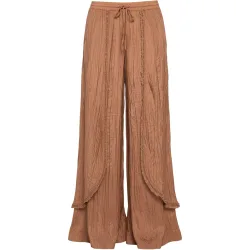 Pantalón ancho de mujer fluido con capas y abalorios