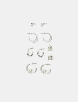 Er-Set Ohrringe mit Kunstperlen Grau OS - Stradivarius - FashionsVida