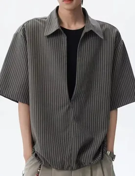American Striped Fake Two Piece Collared Short Sleeve Tee For Males Summer Korean‑Inspired Casual Trendy Creative Versatile - Aliexpress - FashionsVida