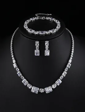 Piece Women's Bridal Jewelry Set - Collarbone Chain Necklace Earring Bracelet with Cubic Zircon CZ Wedding Accessories - Aliexpress - FashionsVida
