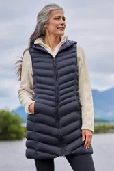 Florence Womens Long Padded Gilet - Black - Black - Size: 18