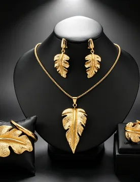 Golden Leaves Necklace Earrings Bracelet Ring 4pcs Jewelry Set for Woman Daily Wedding Party Jewelry Accessories Gifts - Aliexpress - FashionsVida