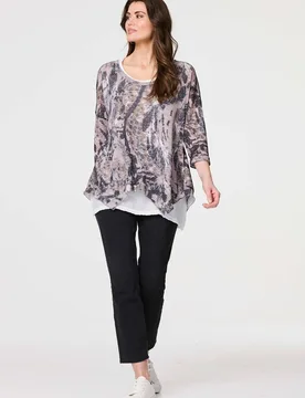 Women's Animal Print Double Layer Relaxed Tunic Top in Beige Size: 10 - Beige - Size: 10 - Izabel London - FashionsVida