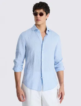Tailored Fit Pure Linen Shirt Light Blue male - MOSS - FashionsVida