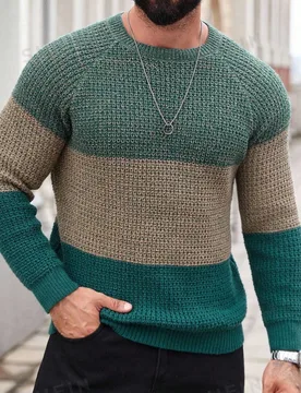 Jersey casual de cuello redondo con mangas raglán y contraste de color para hombre, otoño/invierno M - Shein - FashionsVida