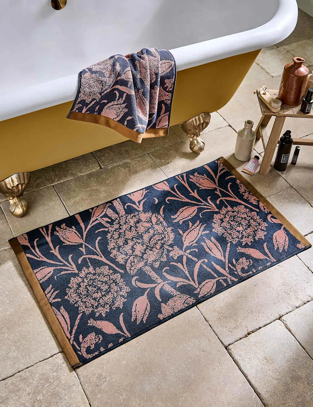 Pure Cotton Wild Tulip Bath Mat Navy Mix - William Morris At Home - FashionsVida