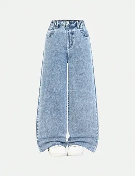 Jeans de pierna ancha y holgados con bolsillos y dobladillo desgastado para niñas preadolescentes - Shein - FashionsVida