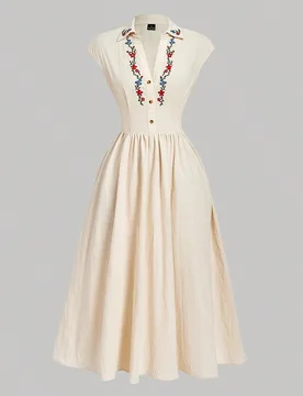 Vestido camisa con botones y bordado vintage sin mangas L - Shein - FashionsVida