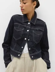 Denim Cropped Jacket Dark Indigo female