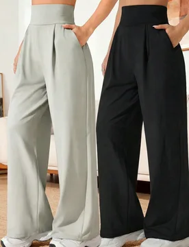 Piezas/Set Pantalones de cintura alta y pierna recta con bolsillos para mujer, pantalones casuales para trotar, senderismo y deportes al aire libre, c - Shein - FashionsVida