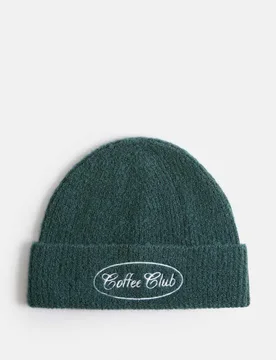 Embroidered Beanie Hat Dark Green male - M&S - FashionsVida