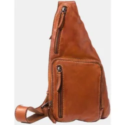 Mochila cruzada de una asa en piel lavada de hombre
