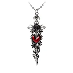 Gothic Halskette - Cross of the Dark Kiss - silberfarben/rot - Unisex - unisex