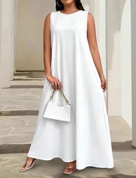 Vestido largo casual y cómodo sin mangas para mujer de talla grande, verano 4XL - Shein - FashionsVida