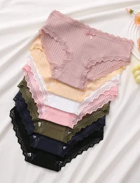 Set de 7 piezas de ropa interior de mujer con diseño de lazo acanalado de algodón, pantis deportivos casuales - Shein - FashionsVida