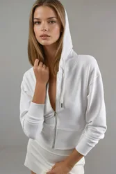 Womens Hooded Long Sleeve Zipper Jacket - Ivory - Size Small