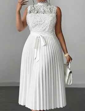 Vestido midi elegante de encaje sin mangas para mujer de talla grande, de verano 4XL - Shein - FashionsVida