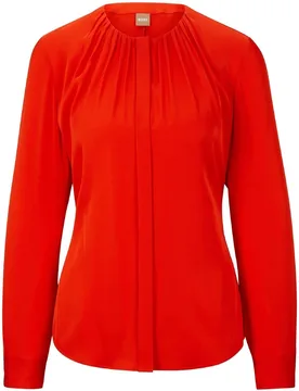 Womens Long Sleeve Regular Fit Blouse In Bright Orange - Size 16 Uk - BOSS - FashionsVida