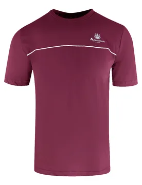 Mens Active Piping Design Burgundy T-Shirt - Dark Red Cotton - Size Medium - Aquascutum - FashionsVida