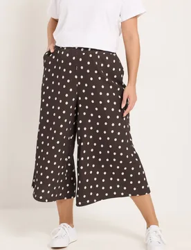 Women's Polka Dot Textured Culottes in Chocolate Size: 20 - Chocolate - Size: 20 - Yours - FashionsVida